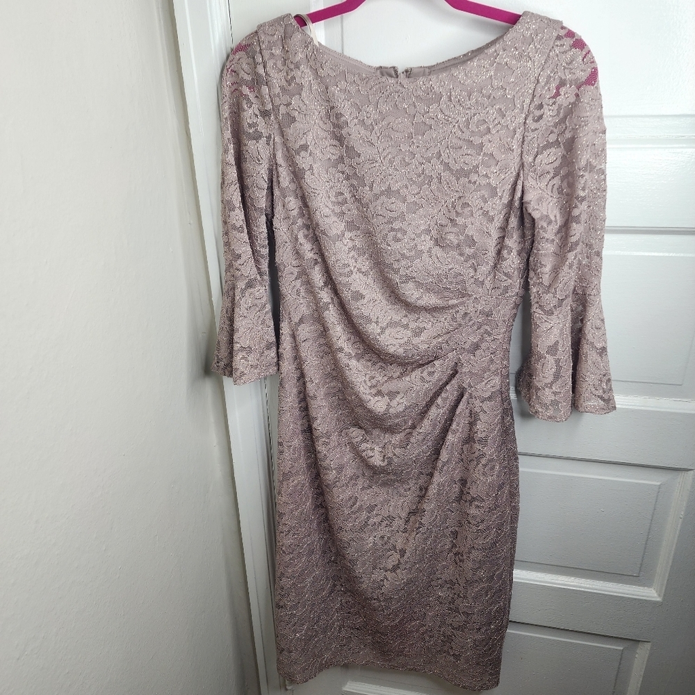 Eliza J  Lace Dress Bell Sleeve Tan Cocktail Wedding Dress Size 10
